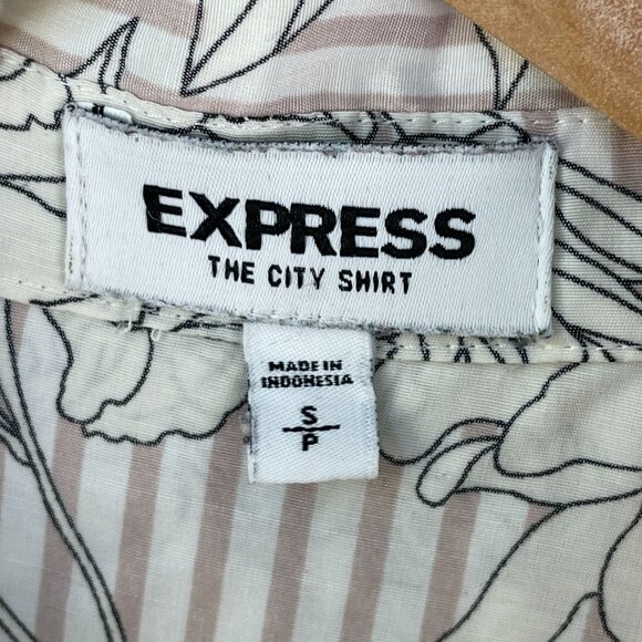 Express City Shirt Womens Small Floral Stripe Button Up Blouse Roll Tab Sleeve - Picture 3 of 8